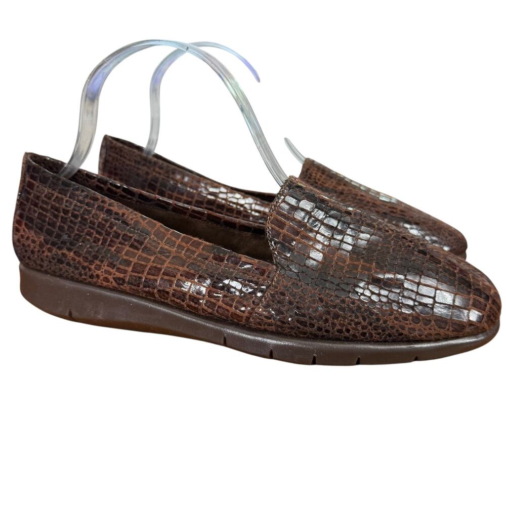 Aersoles Army Brown Reptile Slip On Loafers Flats Comfort Shoes Womens sz 9.5